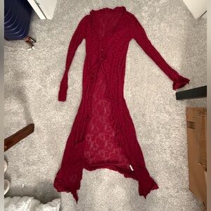 Shein red lacy cardigan dress